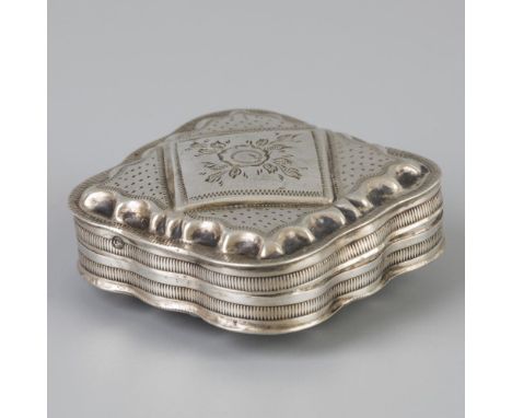 Square model with engraved decorations. The Netherlands, Schoonhoven, Jacob Kooiman Az., 1884, hallmarks: lion, Minerva, make