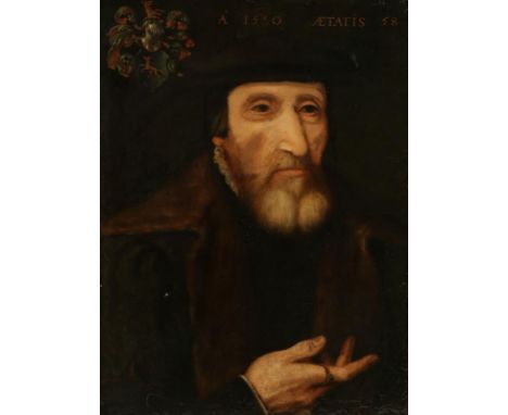 Portrait of a descendant of the 'De Vos(?)'-family. With family crest in the top left corner. Annotated upper center. With ma