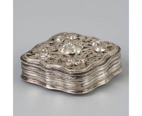 Square model with soldered filigree decorations and ornaments. Netherlands, 1857, hallmarks: lion, Minerva, illegible maker's