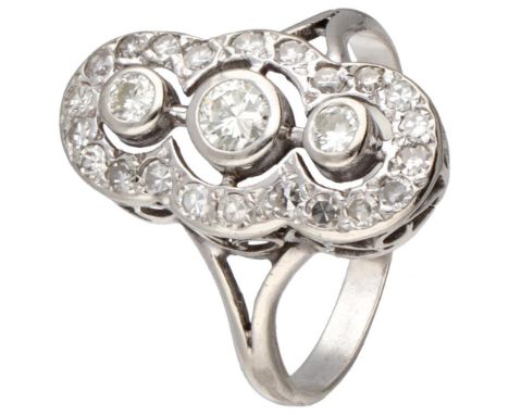 Hallmarks: 585. Maker's mark: M.J. Klumpers, The Hague, The Netherlands, 1973 / 1977. Set with 3 brilliant cut diamonds of ap