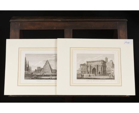 A.w. a view on the arch of Janus and the arch of Septimus Severus, the pyramid of Caius Cestius. Sheet: 14.5x 20 (excl. passe