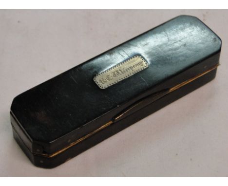 A 19th century tortoiseshell patch box with plaque inscribed "K C Winpenny".