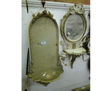 Antique wall mirror with shelf and a Girandole mirror, (2).