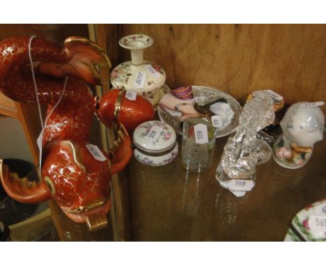Zsolnay vase and plate, fish, glass Buddha, etc.