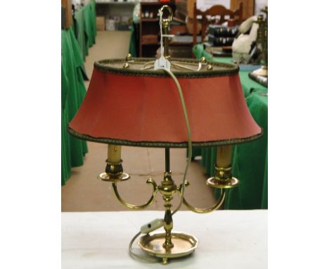 A Regency style brass table lamp and a brass horse and Sedan chair ornament.