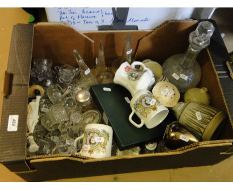Glass salt pots, decanter, etc.