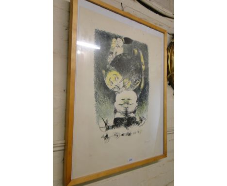 Mid 20th century colour lithograph,Surrealist composition, indistinctly signed in pencil, 12/ 49, sheet size 30" x 22" framed
