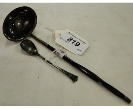 A 19th century silver and whalebone toddy ladle and a silver mustard spoon.