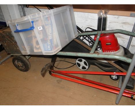 A Eokman garden vac, Vintage sack truck, tools, etc.