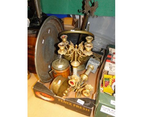 Pair of candelabra, coal bucket, etc.