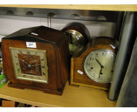 A Napoleon hat 2-train mantel clock, Art Deco 2-train clock and another with Westminster chimes, (3).