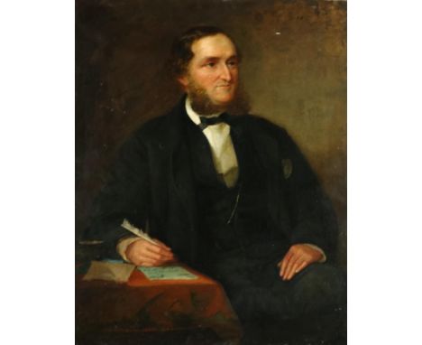John Butler Brennan, A.R.H.A., 1862 Three-quarter length, 'Portrait of a Gentleman, seated by a Table with quill in his right