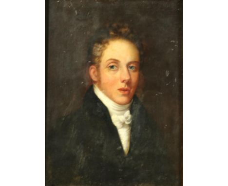 In the Manner of Martin Cregan, Irish (1788-1870) 'Portrait of a Young Gentleman with white Cravat,' O.O.B., approx. 40cms x 