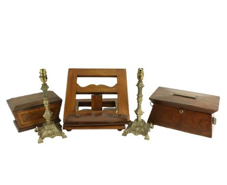 A William IV grained rosewood Tea Caddy, of casket form with brass lion mask handles, 31cms (12 1/4"), together with another 