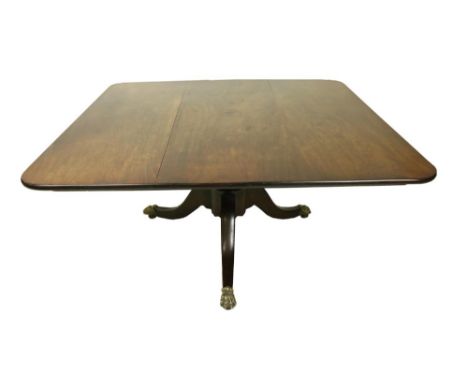 A fine Regency period mahogany flip top Breakfast Table, the nicely figured square top with rounded corners, 142cms (56'') on