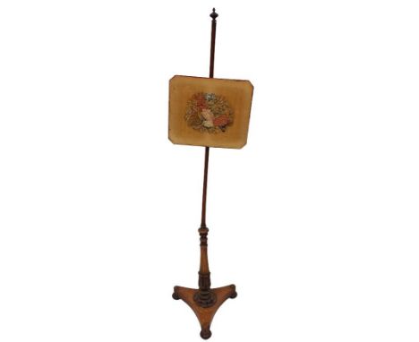 A fine Victorian Needlework Heat Screen, on adjustable brass bracket with floral panel, 61cms x 46cms (24'' x 18''); together