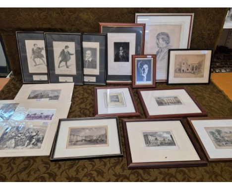 Assorted framed pictures and prints, mainly theatrical subjects.