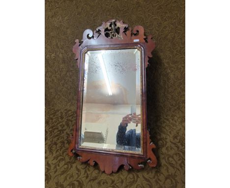 Georgian fretwork mirror with original bevel plate glass, parcel gilt Hoho bird and border, 77cm x 44cm, minor historic repai