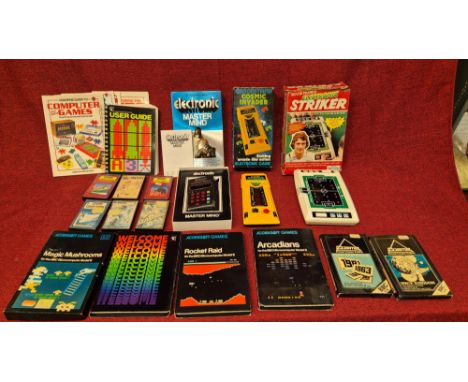 Vintage electronic games including Trevor Francis Striker, Mastermind, Grandstand Cosmic Invader and assorted Micro computer 