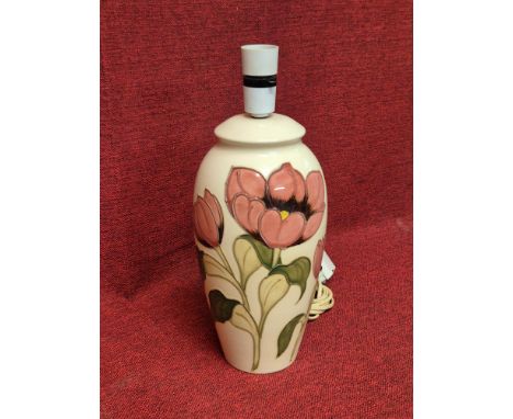 Moorcroft Magnolia pattern table lamp standing 33cm tall.