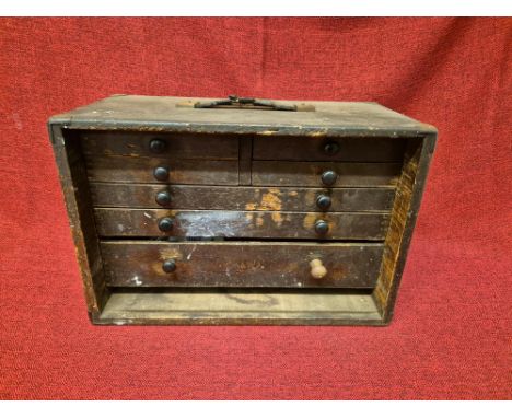 Vintage 7 drawer engineers tool chest and contents including callipers, gauges, rulers, etc.