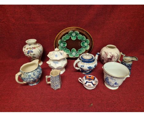 Victorian and later pottery and porcelain to include Majolica dish, Booths teapot, Royal Winton planter, etc.