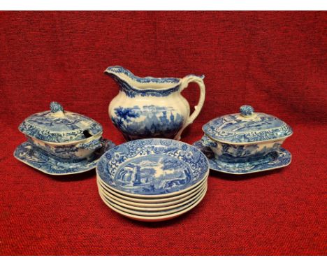 Spode Italia tureens and dishes together with a Middle Port pottery blue and white jug.
