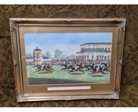 Gilt framed coloured print race for the St Ledger stakes 1812, Doncaster Racecourse, 46 x 35cm.