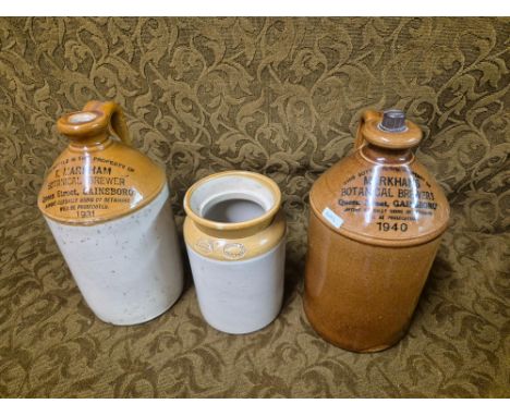 2 x pre-war Markham Botanical Brewers, Queen Street, Gainsborough stoneware flagons.