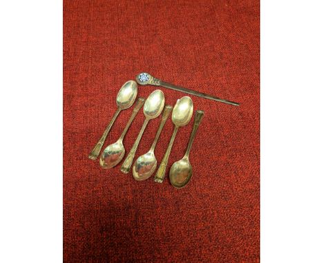 Set of 6 silver teaspoons by Eaton & Jones, Birmingham 1941, 52g together with a Caithness white metal letter opener.