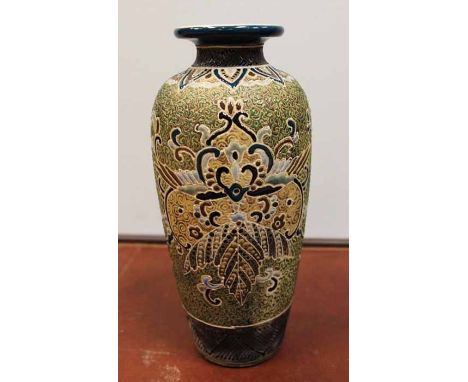 CHINESE VASE with flared neck and baluster body, stylised enamel decoration, 25cm high 