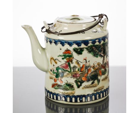 CHINESE CERAMIC TEA POT
with figural decoration and script to the top, 16cm high 