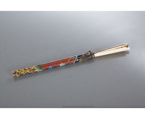 JAPANESE CLOISONNE KNIFE AND CHOPSTICKS SET
the sheath with cloisonne enamel, containing knife and pair of chopsticks, 34cm l