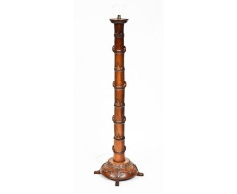 CHINESE HARDWOOD STANDARD LAMP
with broad simulated bamboo column, 151cm high 
