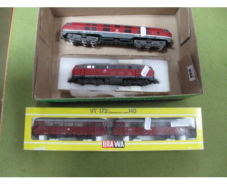 Three 'HO' Gauge Continental Outline Diesel Locomotives, Class 232 Co-Co DB Rail R/No 233001-8 (unboxed, playworn, missing sm