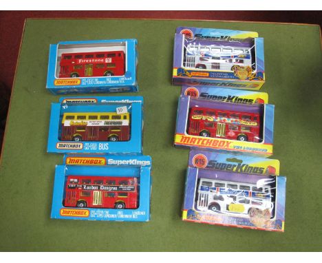 Six Box Matchbox Superkings, comprising three K-15 The Londoner, K-15 yellow/brown, etc.