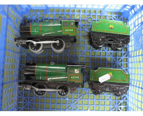 Two Hornby 'O' Gauge/7mm Clockwork Type 30 0-4-0 Steam Locomotives and Tenders, BR green R/No's 45746, unboxed, both good, sp