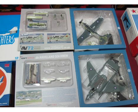 Two Boxed 1:72 Scale Diecast Model Aeroplanes AV72 Fairey Gannet and DH Sea Vixen, unchecked for  completeness, appear unused