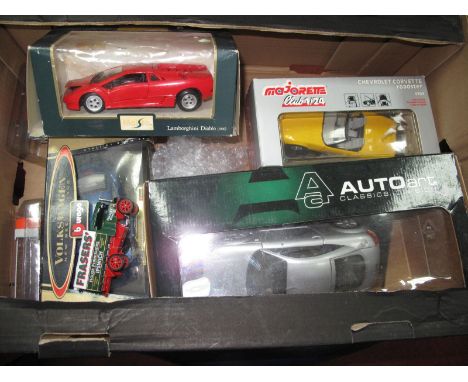 A Quantity of Boxed Diecast Vehicles, to include Auto Art Audi TT, Majorette 4204 Chevrolet Corvett, Maisto Lamborghini Diabl