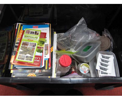 A Box of The Contents of a Rail Modellers Workshop, comprising dust, scale stones, gravel, track, electronics, paper ephemera