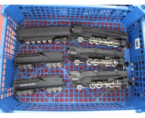 Three Rivarossi 'HO' Gauge 2-10-2 U.S.A Outline Steam Locomotives and Tenders, overall black R/No 6206 (unboxed, untested)