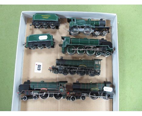 Five 'OO' Gauge/4mm "Southern" Steam Locomotives, unboxed, 4-4-0 plus tender, kit built (good), R/No 1757, two further 4-4-0'