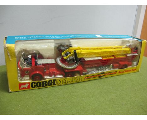 Corgi Major No 1143 America "La France" Aerial Rescue Truck, overall red/silver, yellow ladder, very good in poor blue/yellow