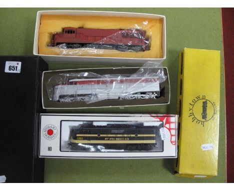 Three 'HO' Gauge U.S.A Outline Diesel Locomotives, boxed. Hobby Town"Alco 2000 HP" - Stewart Hobbies F3A "Frisco" R/No 5002, 
