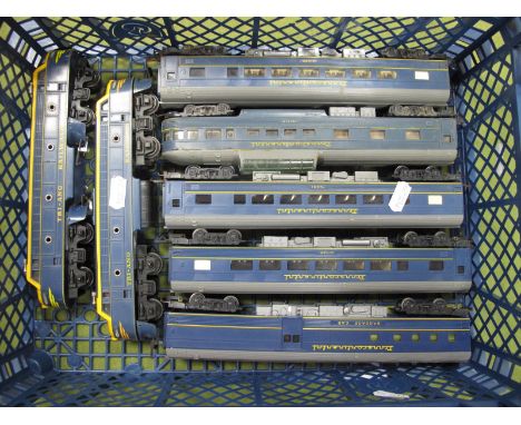 A Triang 'OO' Gauge/4mm Triang Bo-Bo Transcontinental Diesel Locomotive and Trailer, R/No's 5007, yellow/blue livery plus fiv