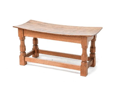 Workshop of Robert Mouseman Thompson (Kilburn): An English Oak Double Dish Top Stool, with nailed and adzed top on four octag