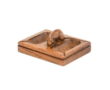 Robert Mouseman Thompson (1876-1955): An English Oak Double Ashtray, with carved mouse trademark, 12.5cm by 10cm, 2.5cm highS