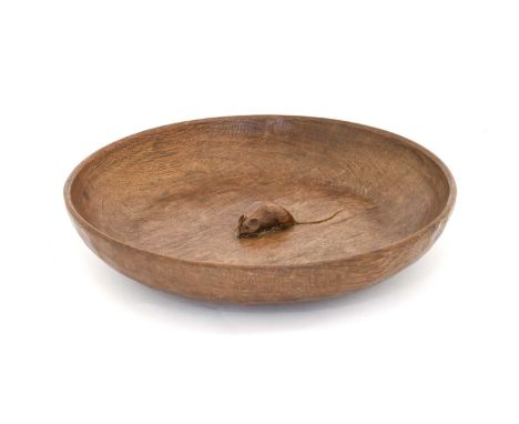 Workshop of Robert Mouseman Thompson (Kilburn): An English Oak Fruit Bowl, with carved mouse trademark to the interior, 29cm 