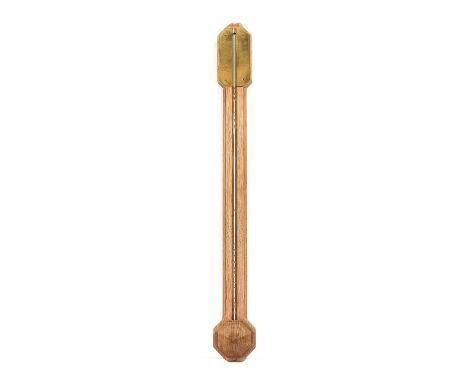 Workshop of Robert Mouseman Thompson (Kilburn): An English Oak Stick Barometer, with gilt dial and scale 28 to 31, with full 