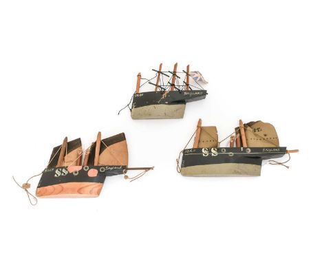 John Maltby (1936-2020): Swan, Hero and Billy, three painted wooden boats, one signed to verso John Maltby England, 18cm and 